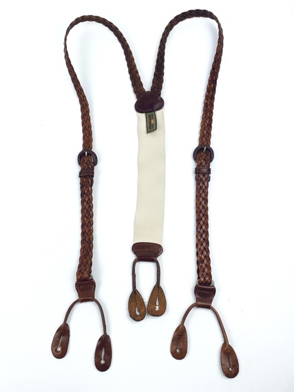 Vintage Trafalgar brown braided leather suspenders with buckles